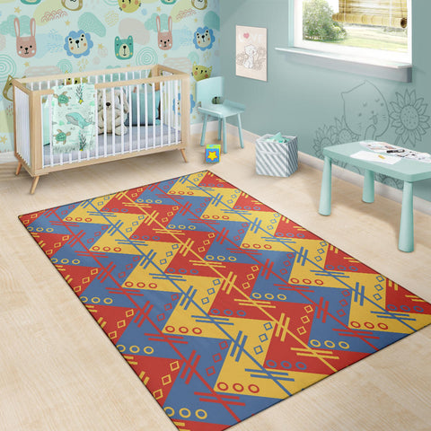 Image of Zigzag Design in Muted Red, Blue and Yellow Area Rug